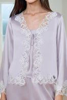 Windy Women's silk 3-piece pajama set in purple, featuring a top, bottom, and matching sleepwear, by MANITO.