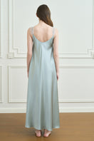 Green Windy women's silk nightdress by MANITO, elegant maxi dress with smooth fabric and relaxed fit.