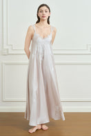Pink silk nightdress for women by MANITO, elegant maxi dress with flowing fabric and delicate design.