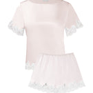 Windy women's silk short-sleeve pajama set in soft pink, featuring a comfortable, lightweight design and smooth fabric.