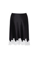 Black Windy Women's Silk Short Skirt from MANITO, showing a sleek mini skirt with smooth silk fabric and a fitted waist.