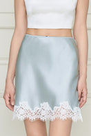 Blue Windy Women's silk short skirt by MANITO, lightweight mini skirt with smooth silk fabric and stylish design.