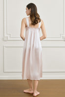 Pink silk wide-strap nightdress by Windy Women, flowing maxi dress with a comfortable, elegant design.