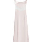 Pink silk maxi nightdress for women with wide straps by MANITO, featuring a flowing, elegant design perfect for sleep or lounging.