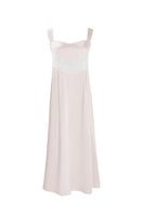 Pink silk maxi nightdress for women with wide straps by MANITO, featuring a flowing, elegant design perfect for sleep or lounging.