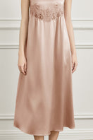 Pink silk wide-strap women's nightdress by MANITO, maxi style with flowing fabric and elegant design.
