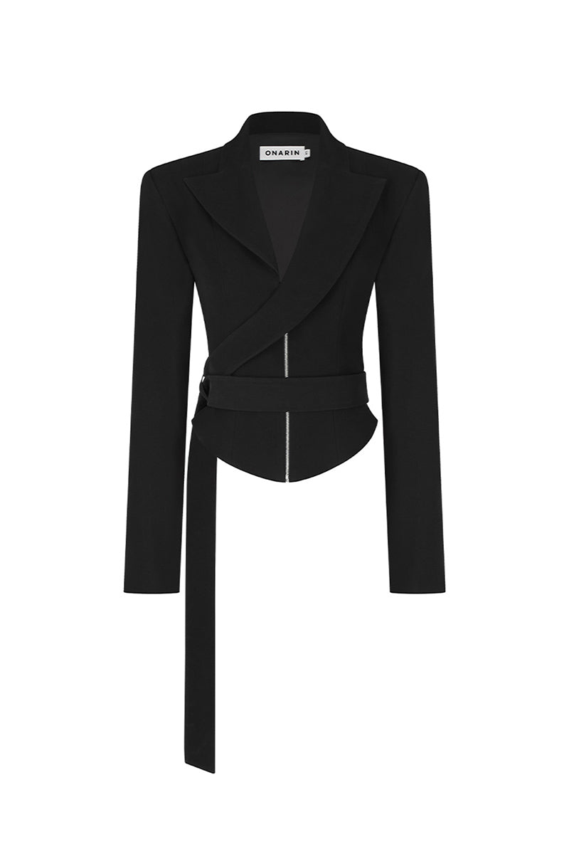 Black wrap blazer by Stolen Stores featuring a tailored fit and stylish lapel design, perfect for sophisticated outfits.