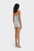 Dusty blue wrap button mini dress by Stolen Stores featuring long sleeves and a fitted silhouette.
