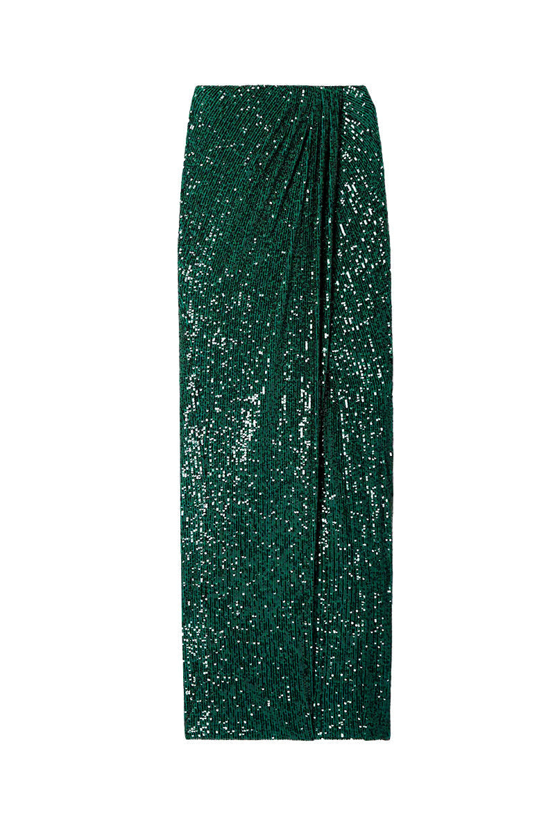 WRAP-EFFECT SEQUINED STRETCH-TULLE MIDI SKIRT - CULT MIA