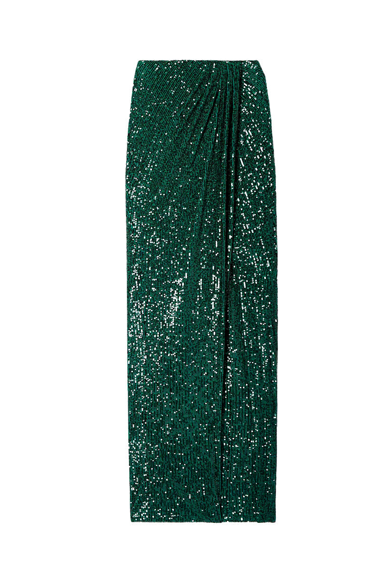 WRAP-EFFECT SEQUINED STRETCH-TULLE MIDI SKIRT - CULT MIA