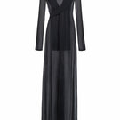 Black sheer wrap robe from Stolen Stores, featuring a flowy, lightweight outerwear design with a front view.