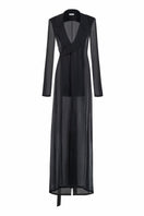 Black sheer wrap robe from Stolen Stores, featuring a flowy, lightweight outerwear design with a front view.