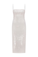 Nazlı Ceren Miles Sequin Dress in Cloud Cream, stylish midi dress with shimmering sequins and elegant design.