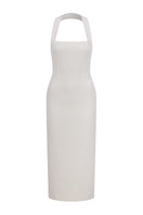 Nazlı Ceren Margaux crepe midi dress in vanilla ice, elegant knee-length dress with a fitted waist and flowy skirt, stylish and comfortable.