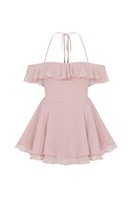 Nazlı Ceren Evie Mini Dress in tender peach, lightweight sleeveless mini dress with a feminine fit and delicate fabric details.