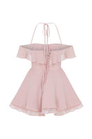 Nazlı Ceren Evie Mini Dress in tender peach, sleeveless summer dress with a fitted silhouette and soft fabric.