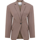 Tagg draped blazer with cinched waist, stylish jacket featuring a tailored fit and elegant draping details.