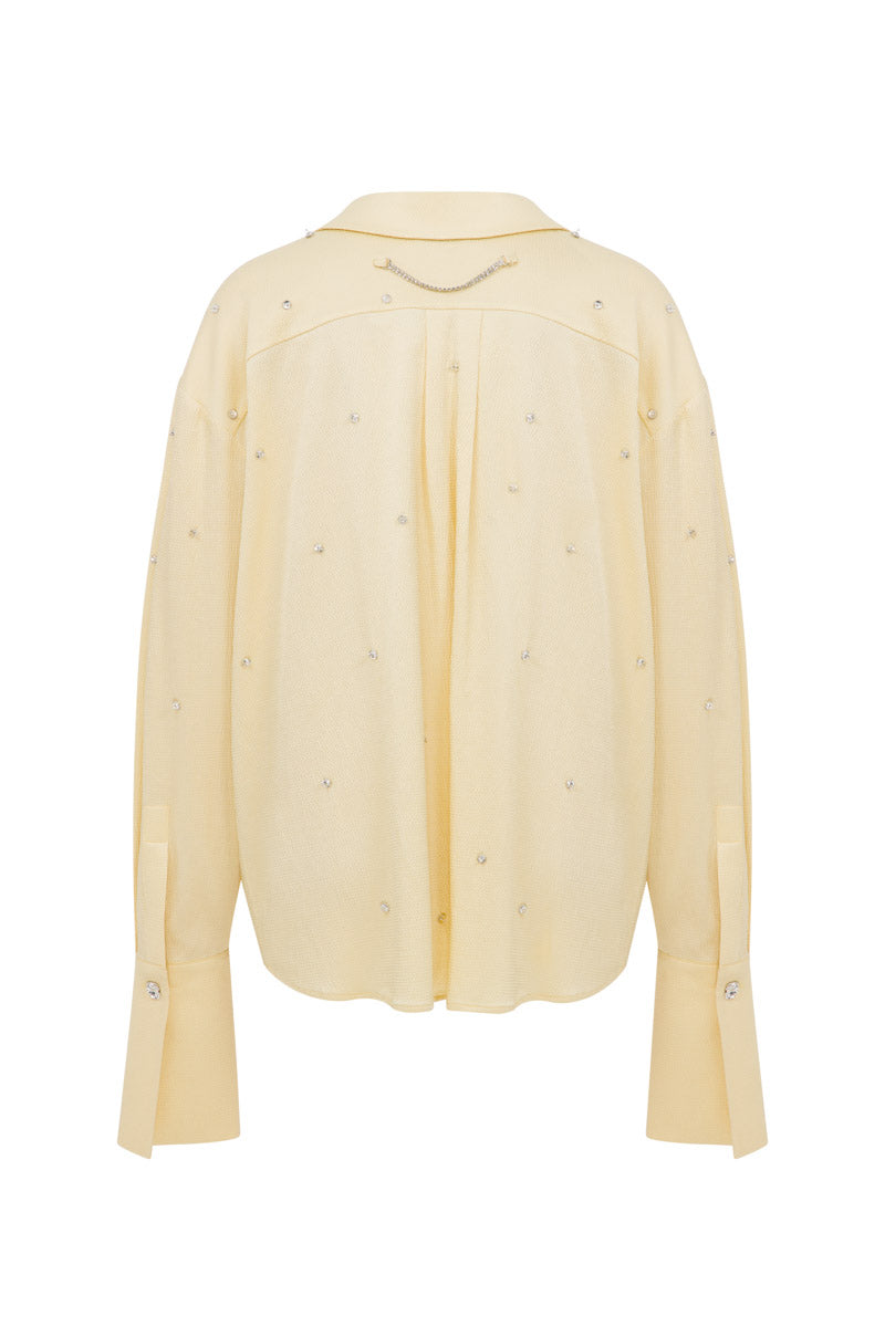 Tagg oversized shirt with crystal embroidery featuring a relaxed fit and elegant detailing, perfect for stylish casual wear.