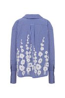TAGG oversized poplin gingham shirt with embroidery, featuring a relaxed fit and detailed stitching on the front.