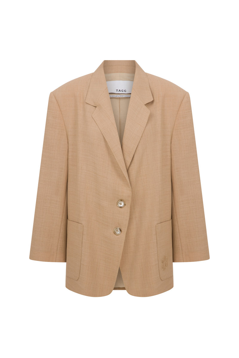 Tagg linen blazer with embroidery, stylish lightweight jacket featuring intricate embroidery details and a tailored fit.