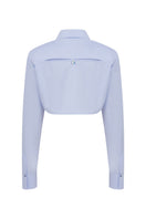 Tagg cropped poplin shirt with shoulder pads, stylish button-up shirt featuring a tailored fit and structured shoulders.