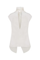 Tagg sleeveless top with knot detail, lightweight fabric and casual fit, shown on a hanger with front view.