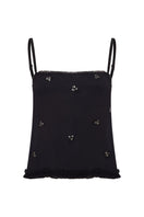 Embroidered TAGG camisole top in crinkled chiffon fabric, featuring delicate embroidery and a lightweight, flowy design.