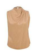 Tagg silky satin draped blouse, elegant tops with smooth satin fabric and stylish drape detail, perfect for chic outfits.