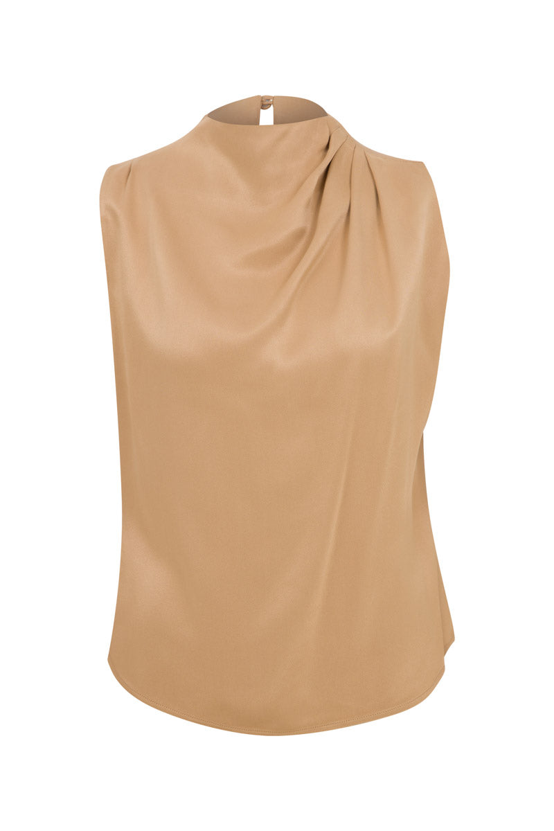 Tagg silky satin draped blouse, elegant tops with smooth satin fabric and stylish drape detail, perfect for chic outfits.