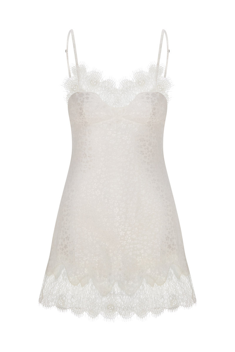 Tagg jacquard camisole shirt with lace trim, featuring intricate woven patterns and delicate lace details on the neckline.
