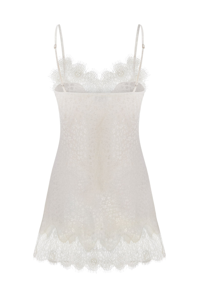 Tagg jacquard camisole shirt with delicate lace trim, featuring intricate woven pattern and lightweight fabric.