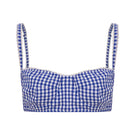 Tagg poplin gingham bralette with lace trim, featuring a lightweight, comfortable design and adjustable straps.