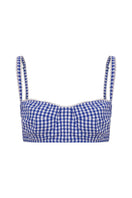 Tagg poplin gingham bralette with lace trim, featuring a lightweight, comfortable design and adjustable straps.