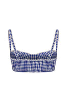Tagg poplin gingham bralette with lace trim, showcasing a stylish, comfortable tops design with delicate lace details.