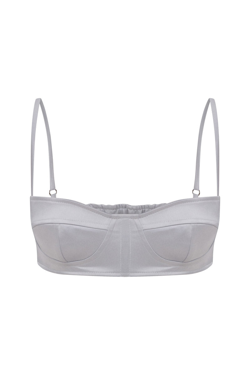 STRUCTURED SILVER SATIN BRALETTE - CULT MIA