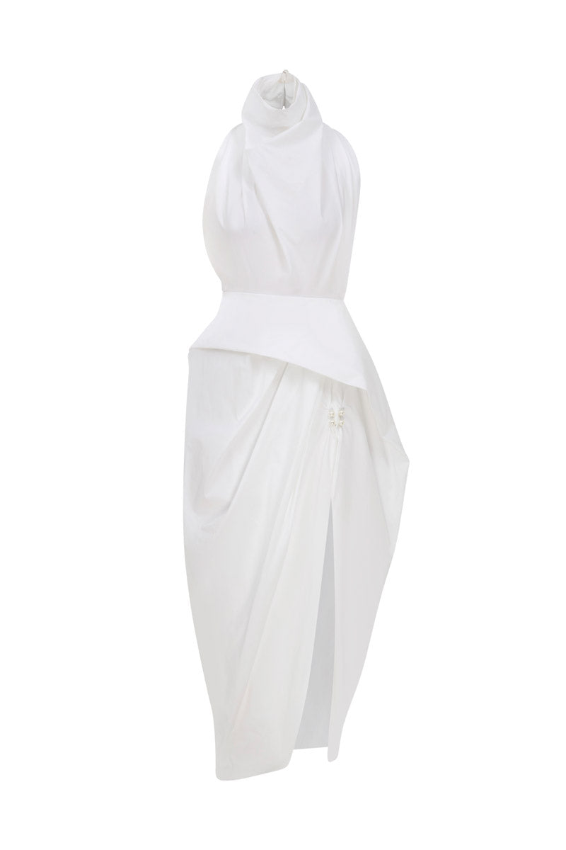 DRAPED MAXI DRESS WITH PEARL BUTTONS - CULT MIA