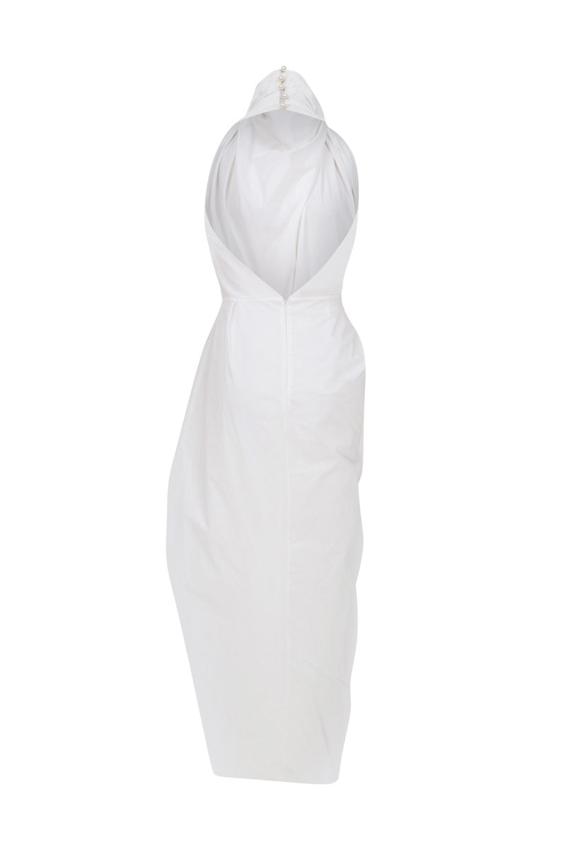DRAPED MAXI DRESS WITH PEARL BUTTONS - CULT MIA