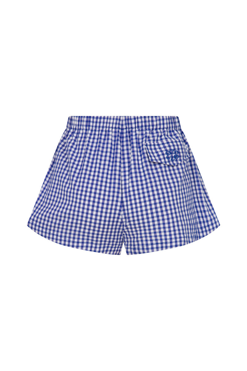 TAGG poplin gingham boxer shorts with lace trim, featuring a soft fabric and delicate detailing in a classic checkered pattern.
