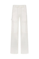 TAGG satin cargo pants featuring intricate embroidery, with a relaxed fit and multiple pockets for a stylish, functional look.