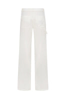 TAGG satin cargo pants with embroidery, featuring a stylish fit and detailed design, shown in a close-up view.