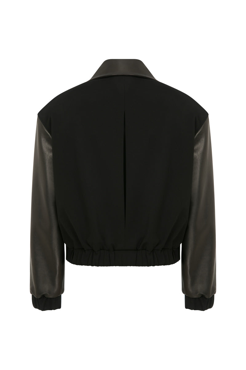 BLACK CROPPED RELAXED FIT BOMBER - CULT MIA