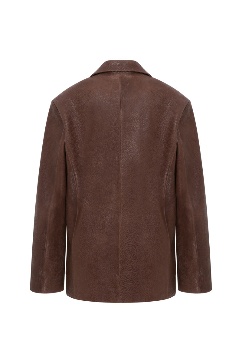 BROWN LEATHER MID-OVERSIZED JACKET - CULT MIA
