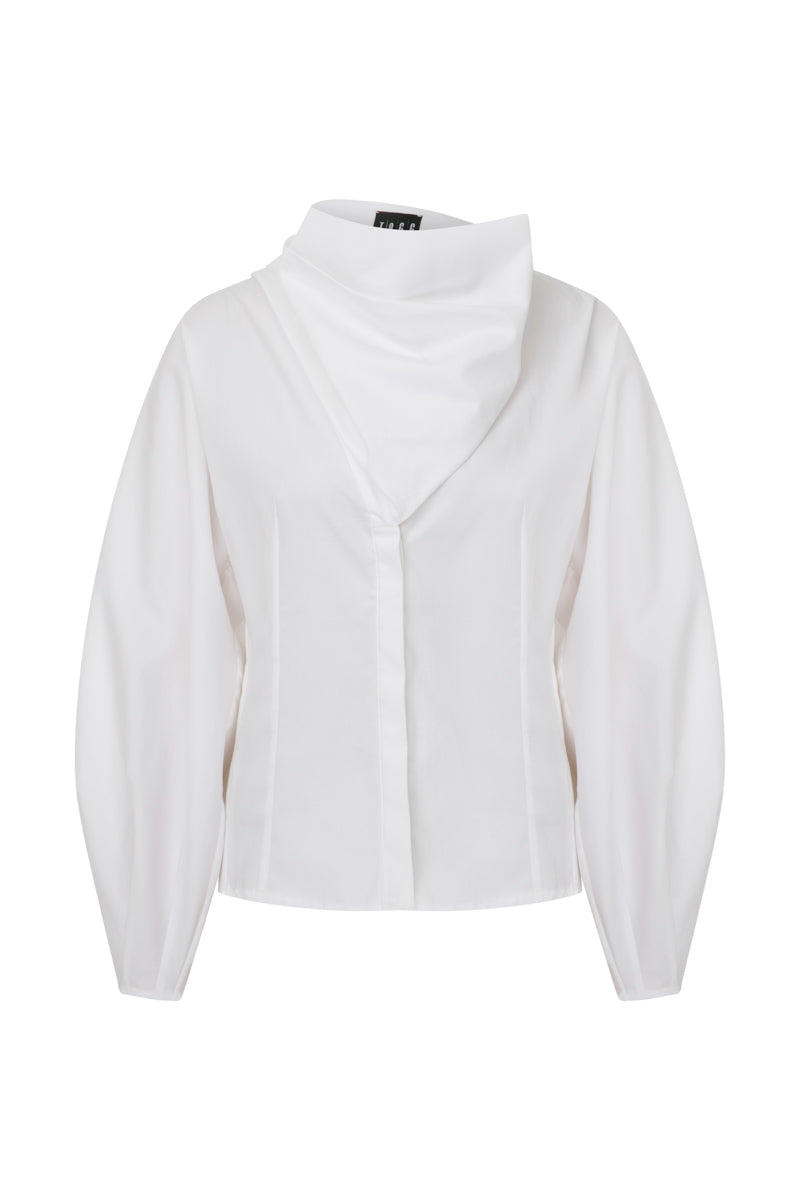 WHITE COTTON PUFF SLEEVES SHIRT - CULT MIA