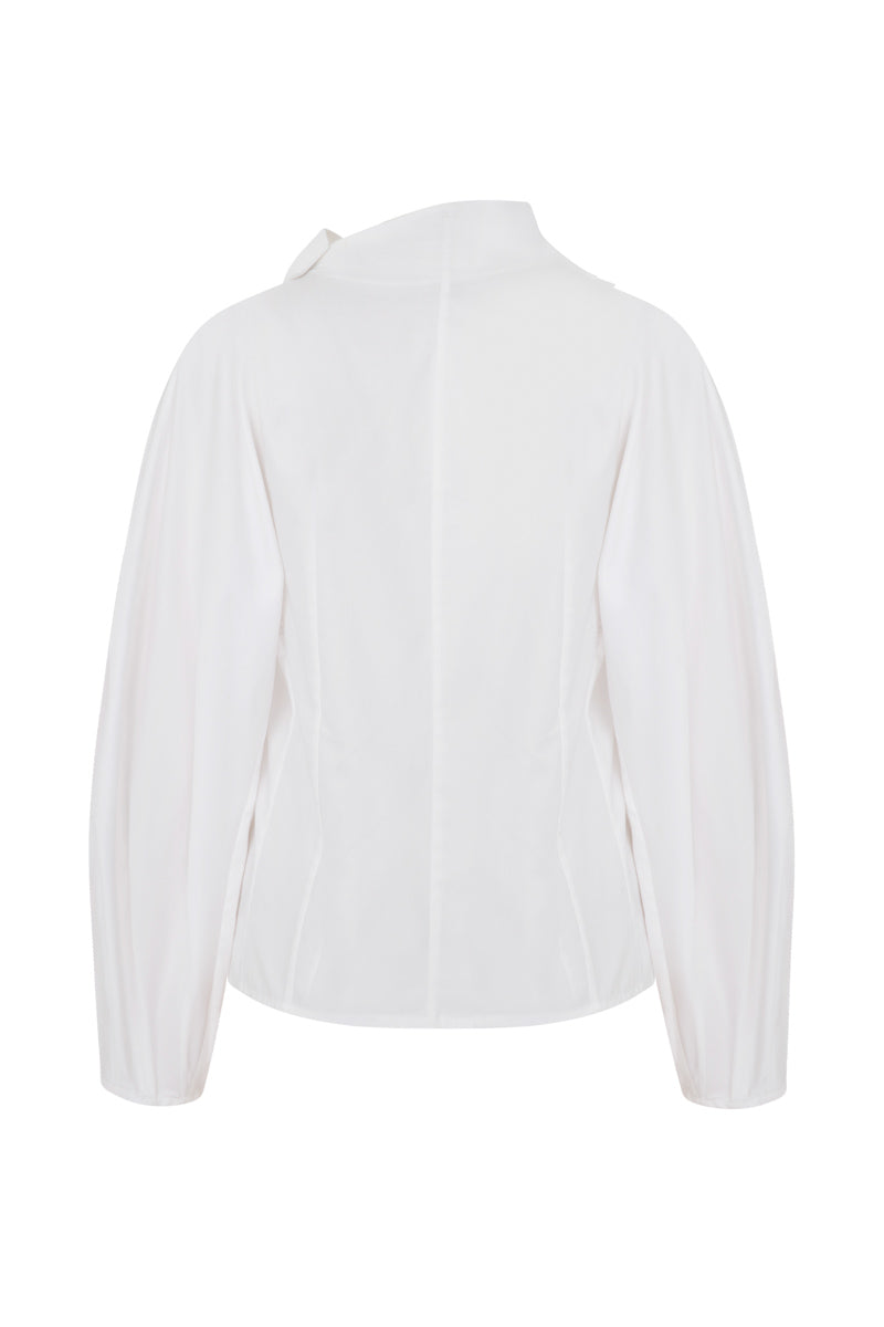 WHITE COTTON PUFF SLEEVES SHIRT - CULT MIA