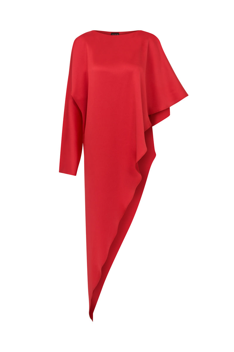 RED DRAPED SATIN CREPE BLOUSE - CULT MIA