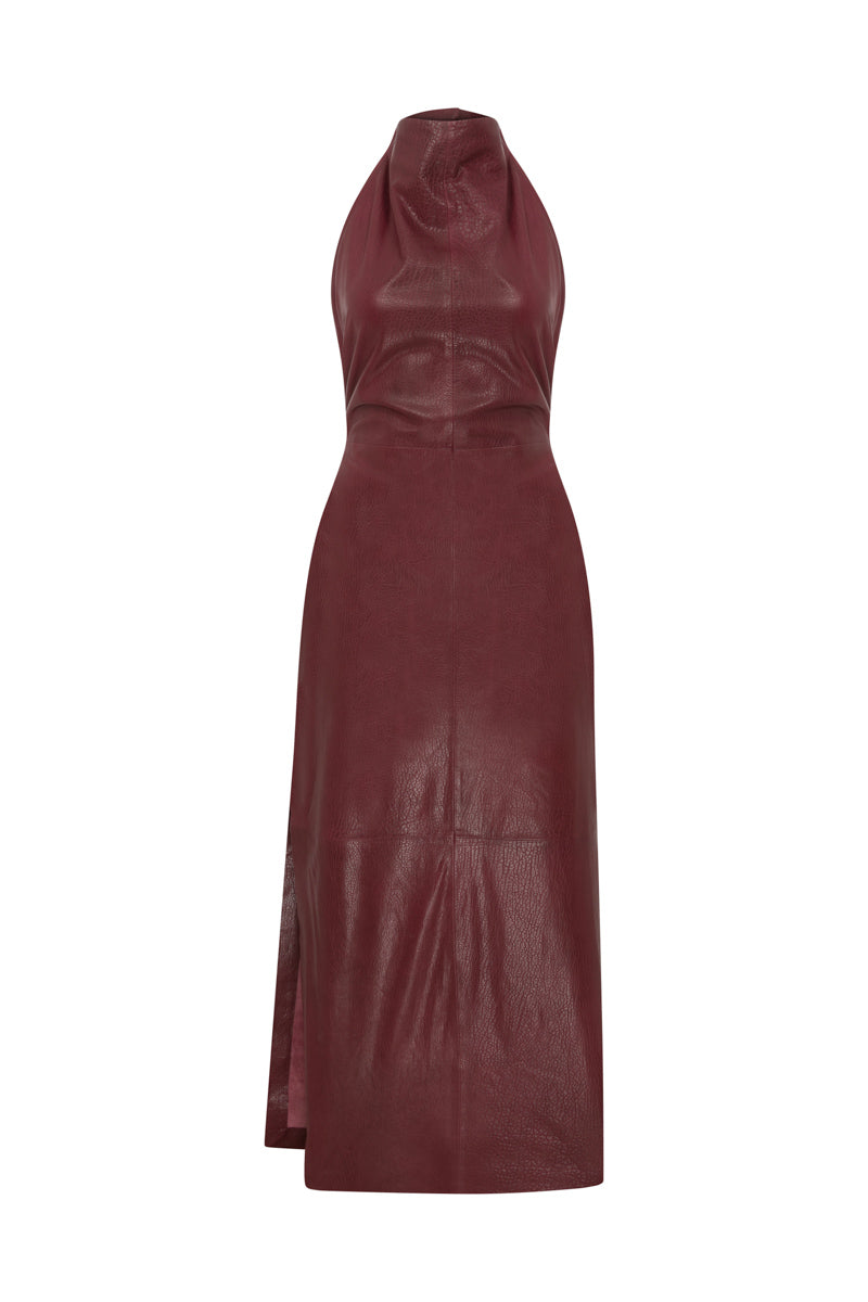 PURPLE LEATHER MAXI DRESS - CULT MIA