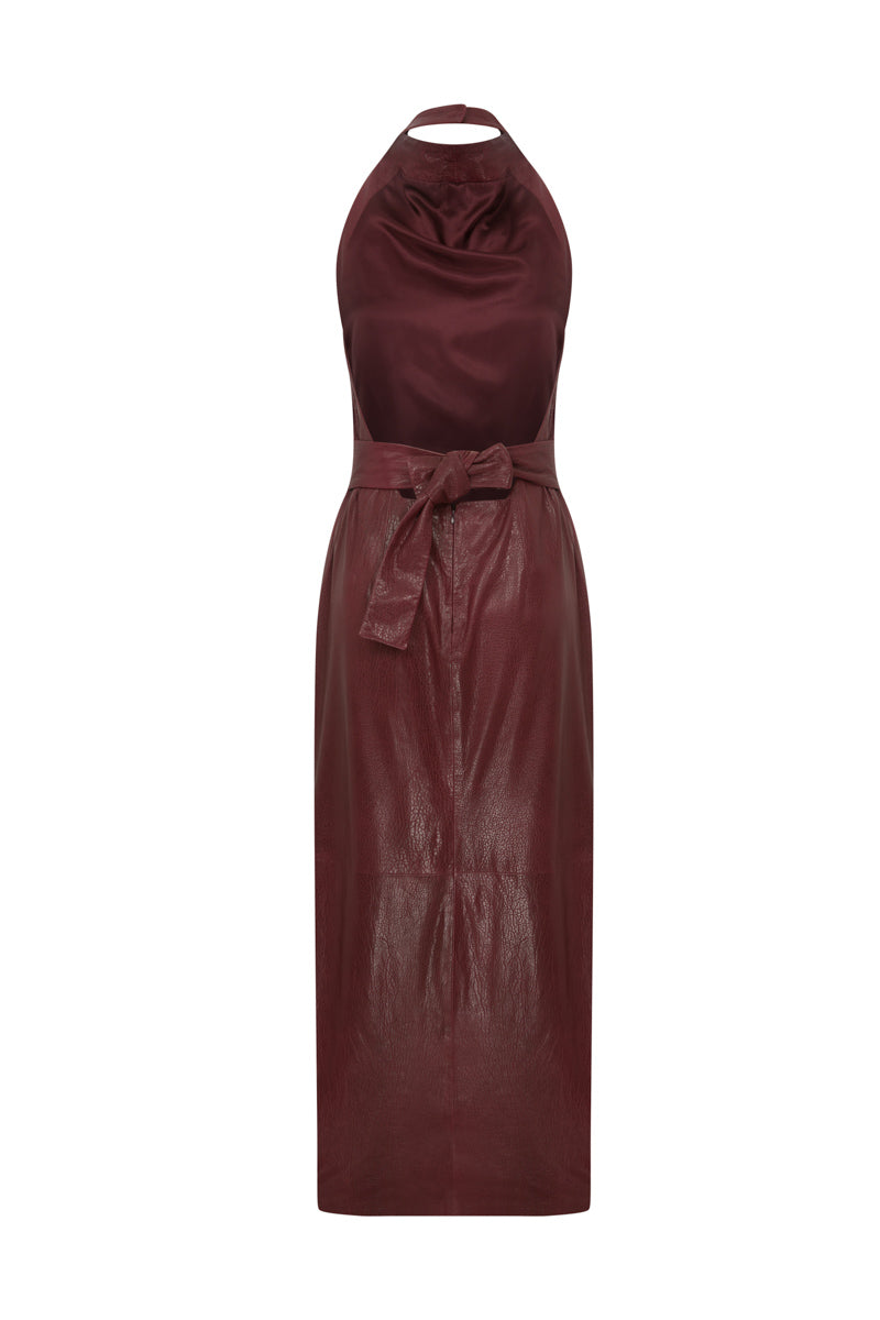 PURPLE LEATHER MAXI DRESS - CULT MIA