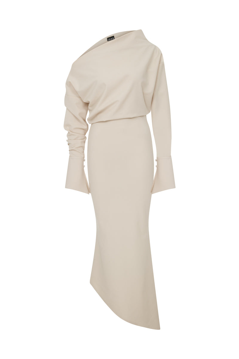 ECRU ONE-SHOULDER MIDI DRESS - CULT MIA