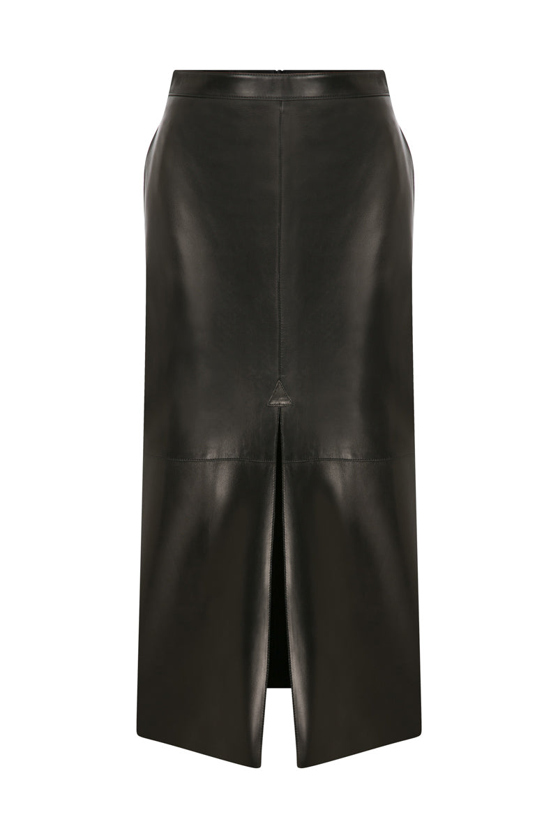 BLACK LEATHER PENCIL SKIRT - CULT MIA