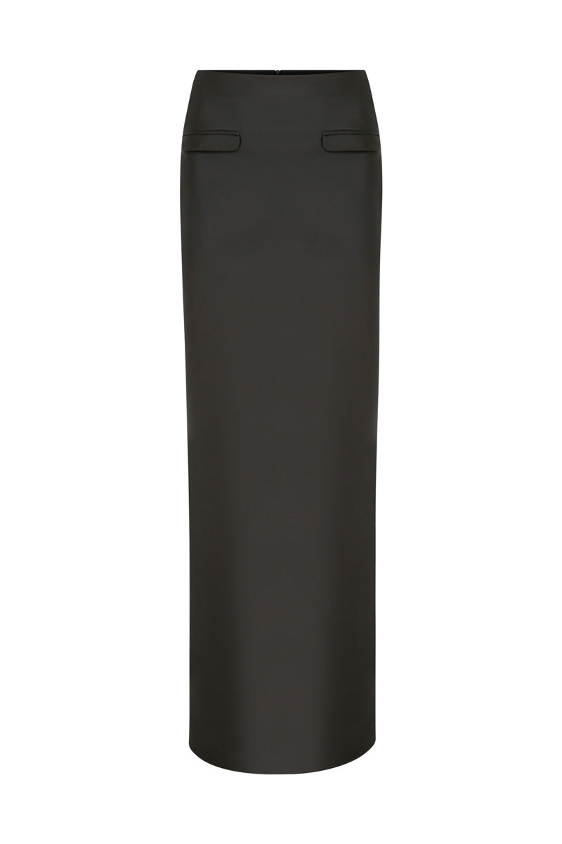 BLACK LOW-RISE STATUE MAXI SKIRT - CULT MIA